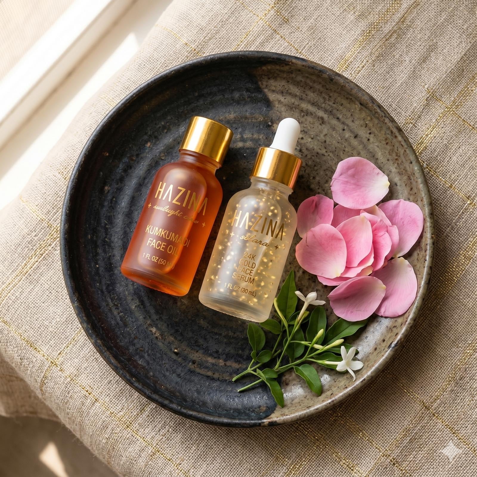 Glow Duo Ritual Set | Day & Night Gold Serum Duo + Free Kansa Wand