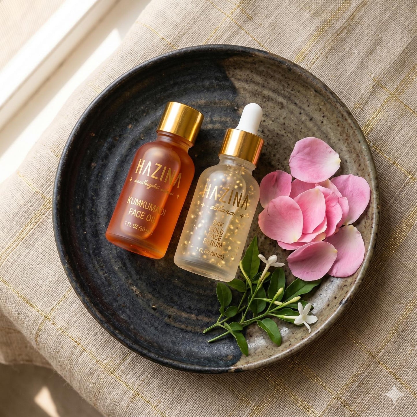 Glow Duo Ritual Set | Day & Night Gold Serum Duo + Free Kansa Wand